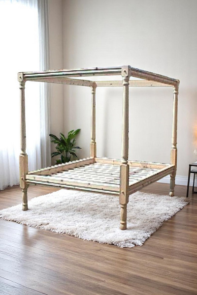 Houten Hemelbed klassiek gedraaid grenen - Model A