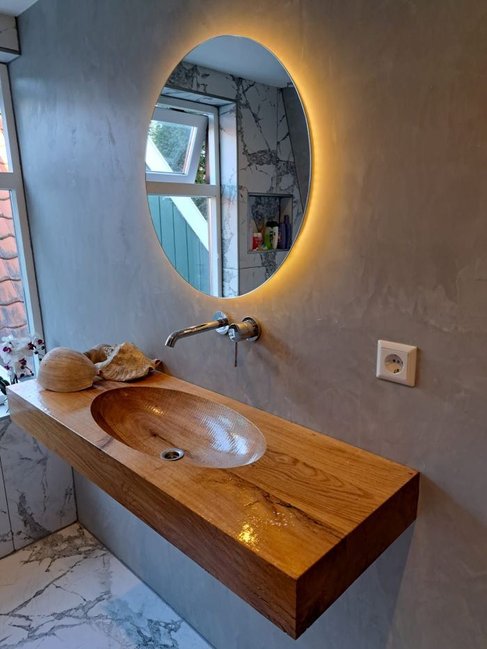 Houten wastafel op maat door www.houtdraaien.nl met CNC machine